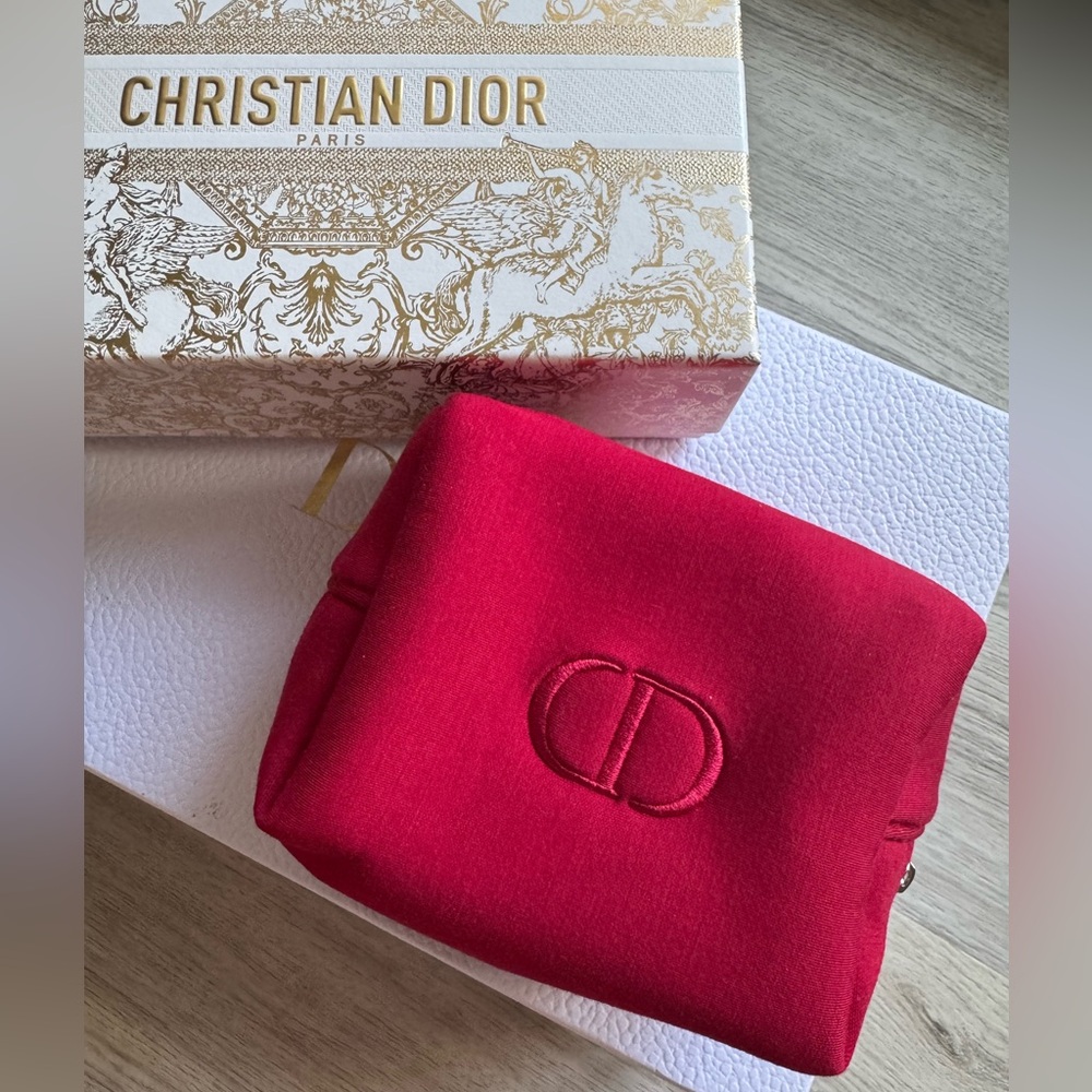 Christian Dior Beauty Red Makeup Small Pouch Bag Travel Toiletries Purse